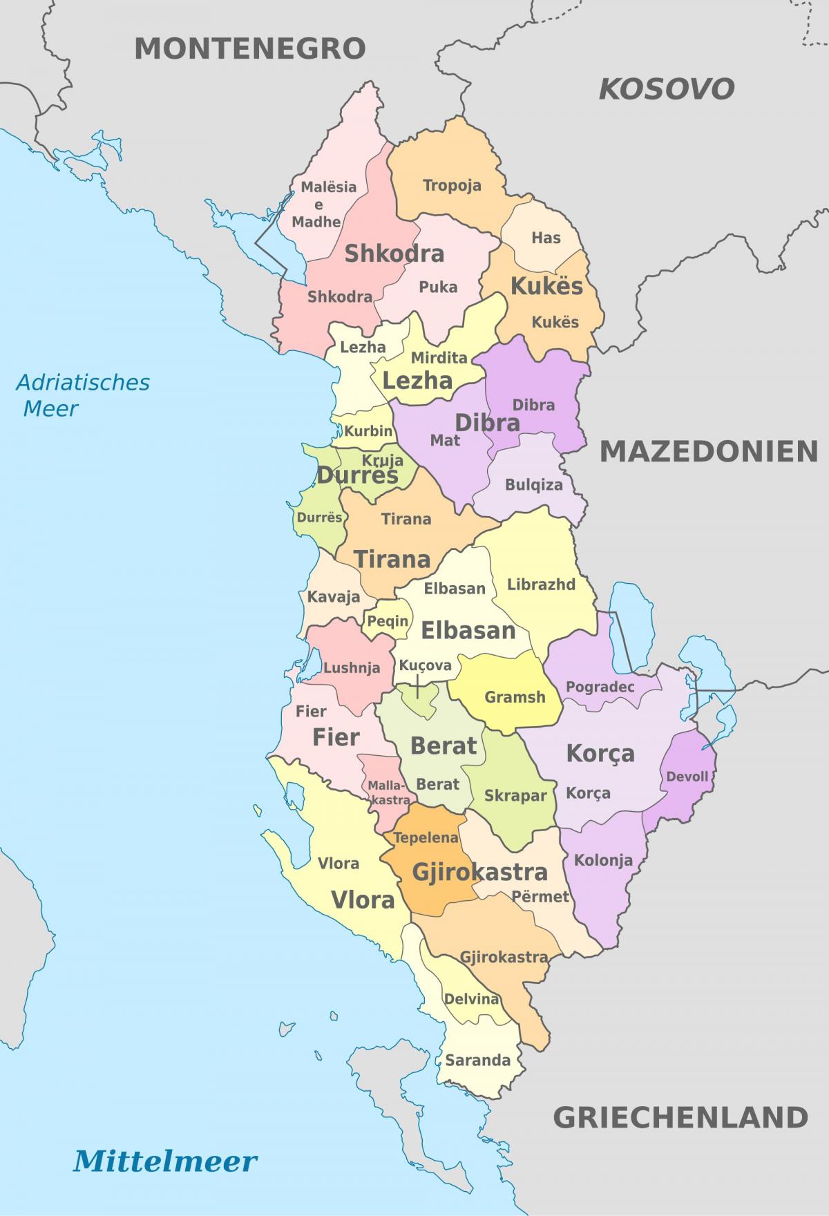 kort af Albaníu pólitískum