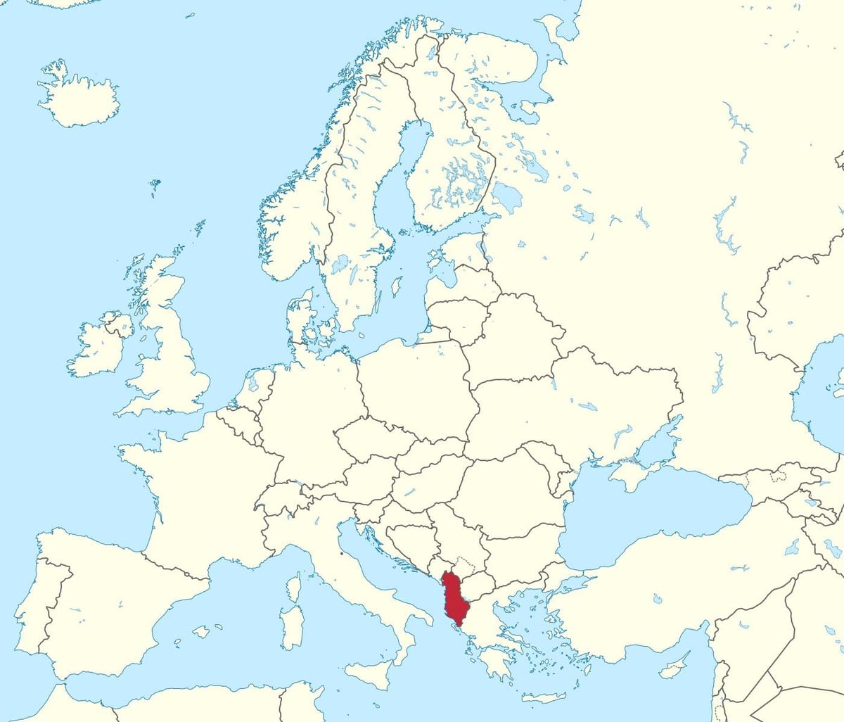kort af Albaníu á evrópu