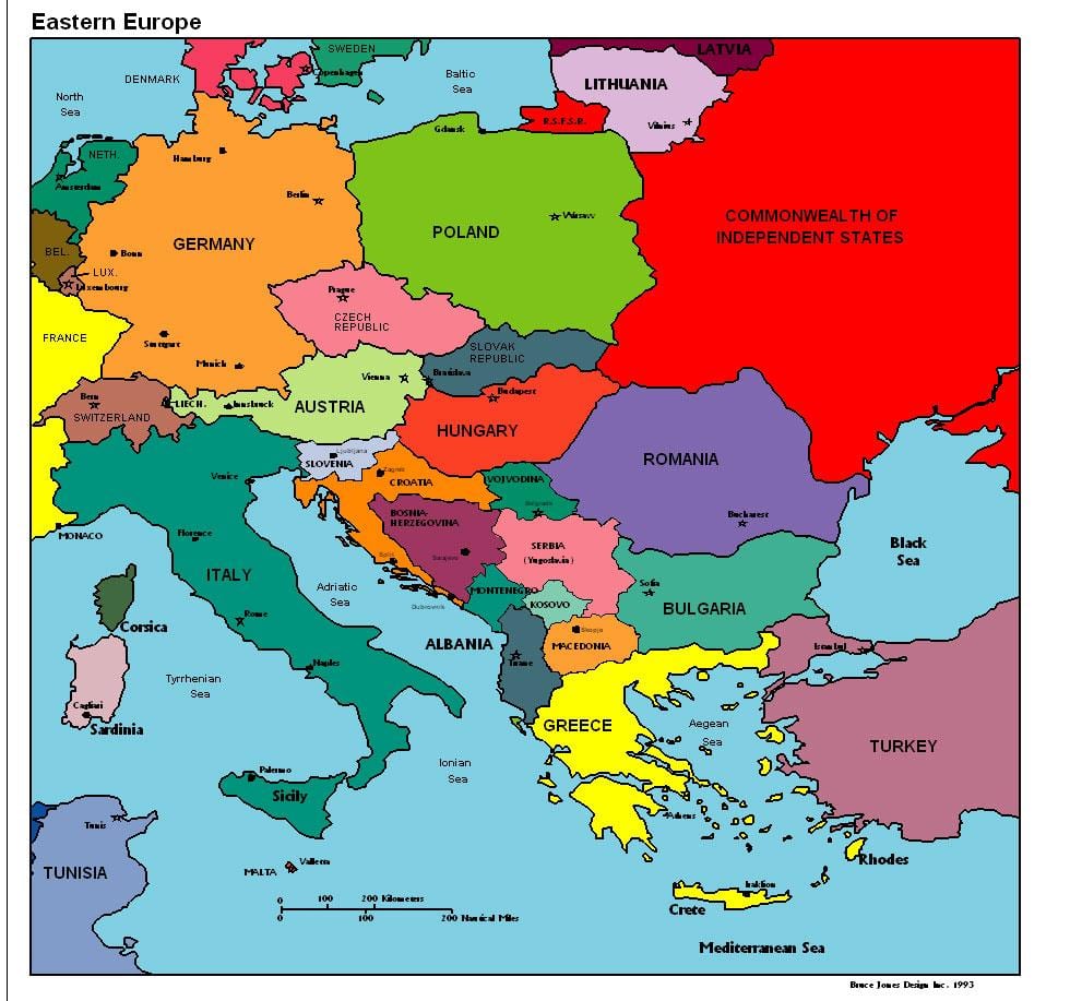 kort af evrópu að sýna Albaníu