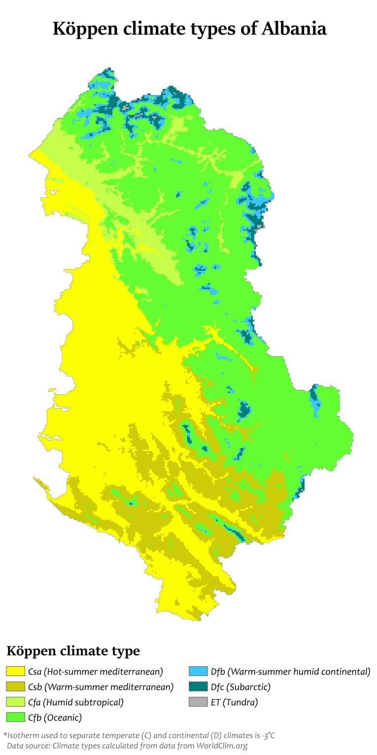 kort af Albaníu loftslag
