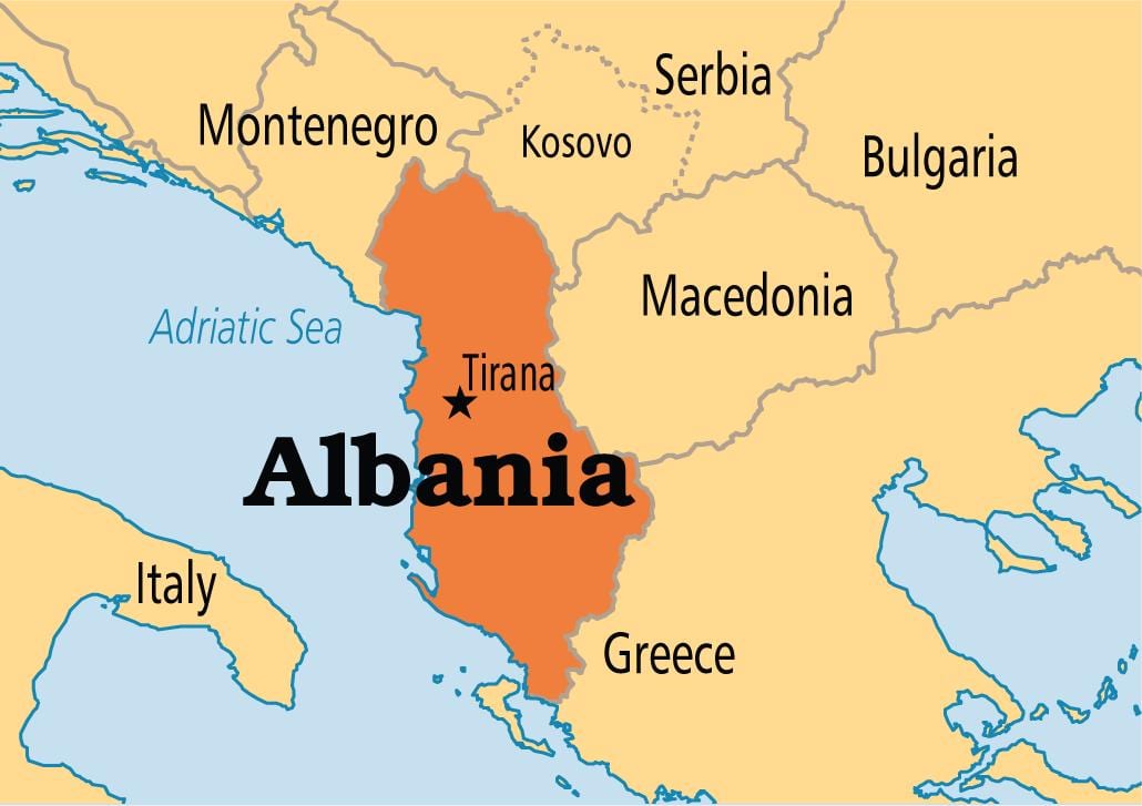 Albaníu landi kort