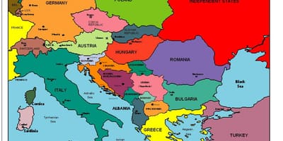 Kort af evrópu að sýna Albaníu
