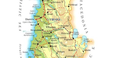 Kort af líkamlega kort Albaníu